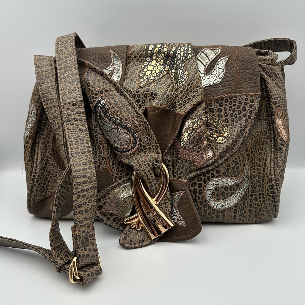 Vintage NAS Alentino Bag Brown Gold Silver Paisley Design 80s 90s  Preowned EUC